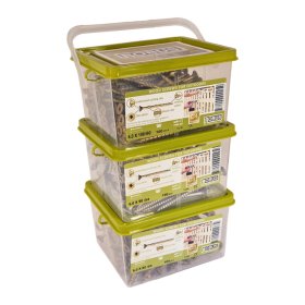 Konstrukcinių medsraigčių rinkinys ROBUS, 6 x 80/50 mm, 6 x 90/54 mm, 6 x 100 /60 mm, įl. galva, lauko darbams C4, 300 vnt., TORX30