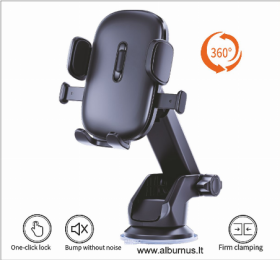 Automobilinis telefono laikiklis ALBURNUS, 360° pasukimas, universalus, juodos spalvos