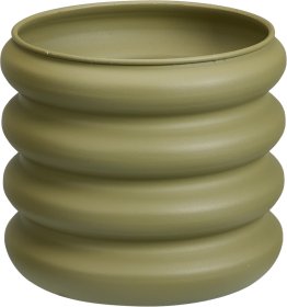 Lauko vazonas, metalinis, banguotas, žalsvos sp., 25 x 25 x 22,5 cm.