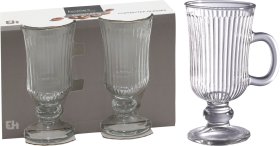 Kavos arba arbatos stiklinių ant kojelės rinkinys, 2 vnt., 230 ml, 7,5 x 14,6 cm.