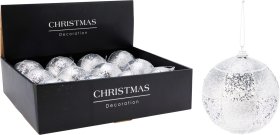 Eglutės žaisliukas, sidabro sp., su linijomis ir dideliais blizgučiais, skersmuo 10 cm