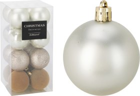 Eglutės žaisliukų rinkinys, 16 vnt., šviesiai šampaninės sp., skersmuo 6 cm