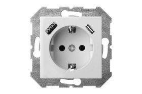 Kištukinis lizdas LIREGUS Epsilon, 1 vietos su krovikliu 3.4A 1xUSB A ir 1xUSB C, įleidžiamas, baltos sp., su įžeminimu, IKL16-204-01.E/B 