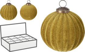 Eglutės žaisliukas, gofruotas, flokuotas stiklas, žalios sp., skersmuo 10 cm