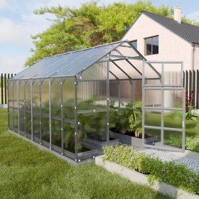Šiltnamis KLASIKA House, su pamatu ir 6 mm polikarbonatine danga, 2 metrų prailginimas, namelio formos
