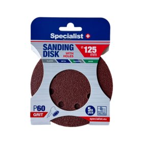 Šlifavimo diskas SPECIALIST+, su skylėmis, P60, 125 mm, 5 vnt.