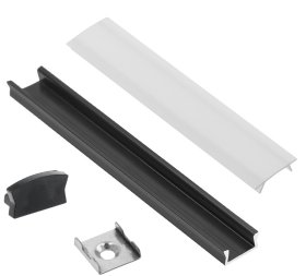 Profilis LED juostoms EUROLIGHT Al-S1-B, aliuminis, virštinkinis, juodos  spalvos anoduotas, ilgis 1 m, komplekte matinis dangtelis, 2 antgaliai ir 2 laikikliai