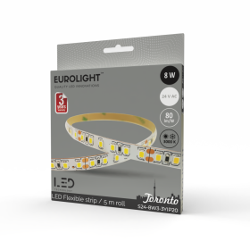 Šviesos diodų juosta EUROLIGHT Toronto, LED 5 m, 8 W / m, IP20, 3000K, 24V, 640 lm / m, 8mm pločio, S24-8W3-3YIP20