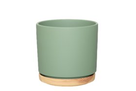 Kambarinis keraminis vazonas 4Living Rimma, su lėkštute, žalios sp., 17 x 17 x 16 cm.