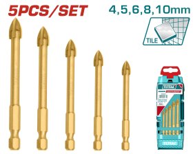 Grąžtų rinkinys TOTAL, stiklui, 5 vnt., (4,5,6,8,10 mm), TACSD7256