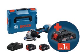 Akumuliatorinis kampinis šlifuoklis BOSCH Professional, GWS 18 V-8, 18 V, maks. disko skersmuo 125 mm, komplekte 2 x 5,0 Ah akumuliatoriai ir kroviklis, lagaminas, 06019N9003