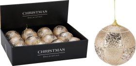 Eglutės žaisliukas, šampaninės auksinės sp., su linijomis ir blizgučiais, skersmuo 10 cm