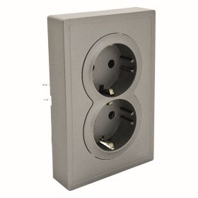 Kištukinis lizdas TOPE Bora, 2 vietų, įleidžiamas, pilkos sp., su įžeminimu, 16 A, 250 V, 500900061