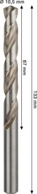 Grąžtas metalui BOSCH HSS-G, DIN 338, 10,5 × 87 × 133 mm