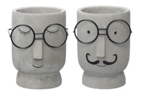 Keraminis lauko vazonas 4Living Dude, atsimerkęs, pilkos sp., 12 x 12 x 15,5 cm.