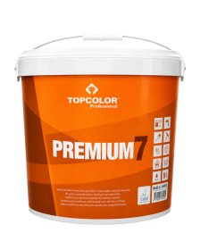 Vandeniniai vidaus dažai TOPCOLOR Premium 7, 9 L, A bazė, matiniai, ypatingai atsparūs pLovimui, sienoms