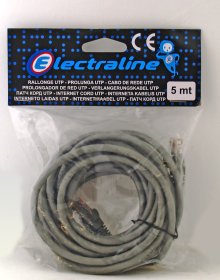 Kompiuterinis laidas ELECTRALINE 500305, CAT5E/UTP, su dviem kištukais RJ45-RJ45, 5.0m