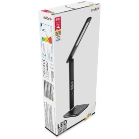Stalinis šviestuvas AVIDE Abldl-Olc-6W-Bl, 36 LED, 6 W, 3000/4000/6400K, 350 lm, dimer., juodas odos imitacija, LCD ekranas, sensorinis valdymas, USB, CR2032