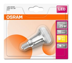 LED lempa OSRAM LED STAR, 1,5W (=25W), E14 R39, WW, 2700K, 36°, 220-240V, 110 lm, 15.000 val., N