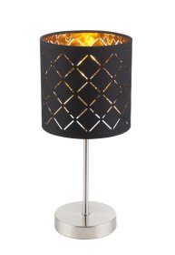 Stalinis nakties šviestuvas GLOBO Clarke, E14, 1 x 40W, 230V, matinio nikelio sp., aksomas juodos/auksinės sp., su jungikliu, 150 x 350 mm, 15229T