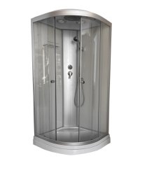 Dušo kabina ET-6019 SKCH, 90 x 90 cm, ketursienė, pusapvalė, 4 mm skaidrus stiklas, matinis profilis, 15 cm žemas padėklas