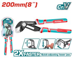 Reguliuojamos replės TOTAL, su fiksavimo mygtuku, Cr-V, 200 mm, THT380806