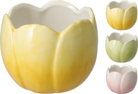 Kambarinis keraminis vazonas Tulpė, 3 skirtingų sp., 11,3 x 11,3 x 9 cm.