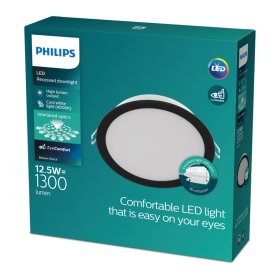 Montuojamas šviestuvas panelė PHILIPS Meson, įleidžiama, LED 12,5 W, 4000K, 1300lm, apvali, juodos sp., 140 mm skersmens