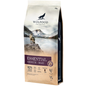 Sausas šunų ėdalas WOLFOOD Essential, be grūdų, vidutinio ir didelio dydžio suaugusiems šunims, visavertis ir subalansuotas pašaras, 14 kg
