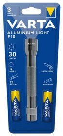 LED žibintuvėlis VARTA Aluminium Light F10 Pro, 150 lm, 45 m, 25 val., aliuminis korpusas, komplektacijoje 2 x AAA Alkaline elementai, 16606
