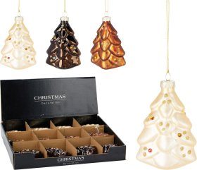 Eglutės žaisliukas Eglutė, stiklas, 3 skirtingos sp., su blizgučiais, 6 x 3 x 8,7 cm