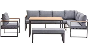 Lauko baldų komplektas NOVELLY HOME Garden HL-5S-24072, kampinė sofa, suolelis, fotelis, stalas, spl. pilka