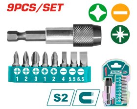 Sukimo antgalių rinkinys TOTAL, su laikikliu, 9 vnt. magnet., su užraktu, TACSD3091