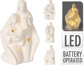 LED statulėlė Jėzaus Gimimas, baltos sp., 3 skirtingi dizainai
