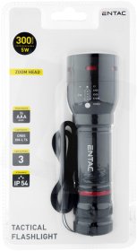 LED žibintuvėlis ENTAC En-5909, 5W, 300 lm, IP54, 3xAAA elementai (kompl. nėra), aliuminis korpusas, su fokusavimu, juodos sp.