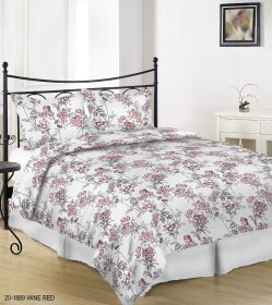 Patalynės užvalkalų komplektas KARALIŠKAS MIEGAS, 200 x 220, 50 x 70 cm, 3 dalių su užtrauktuku, gėlių rašto, raudonos sp.