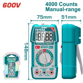 Skaitmeninis multimetras TOTAL TMT536002, 4000 skaitmenų. AC/DC įtampa: 400mV/4V/40V/600V, DC įtampos matavimas: 40mA/400mA/10A