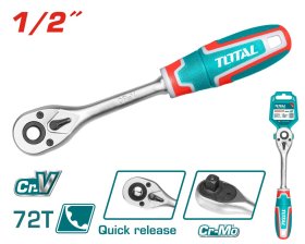 Terkšlinė rankena galvutėms TOTAL, CR-V+Cr-Mo, 1/2", 45T, 260 mm, THT106126
