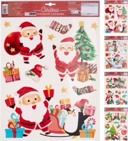 Kalėdiniai langų lipdukai Kalėdų senelis, su spalvotu blizgučiu, 4 skirtingi dizainai, 30 x 42 cm