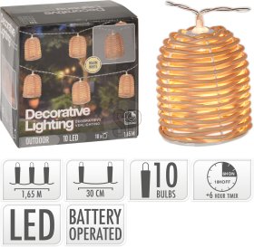 LED terasos žibintų girlianda, 10 vnt. žibintų, su elementais
