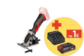 Akumuliatorinis mini diskinis pjūklas EINHELL TE-CS 18/89 Li - Solo, 18 V, maks. disko skersmuo 89 mm, be akumuliatorių ir kroviklio