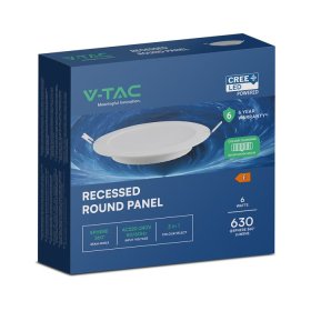 Montuojamas šviestuvas panelė V-TAC 61006RD, įleidžiama, LED, 6 W, 3000/4000/6000 K, 630 lm, apvali, baltos sp., 120 mm skersmens