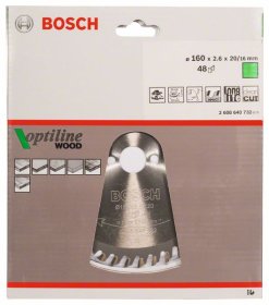 Medienos pjovimo diskas BOSCH Optiline Wood, 160 x 20/16 x 2,6 mm, 24