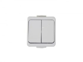 Jungiklis TIMEX, 2 klavišų, paviršinis, IP44, 10 A, 250 V, baltos sp., WNT-2 Jb BI, A550140025