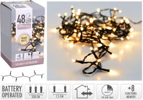 LED girlianda, 48 LED lempučių, šiltai baltos sp., ilgis 4 m, IP44