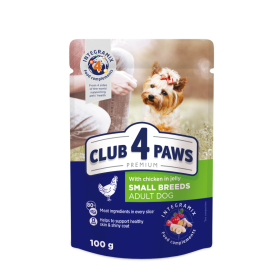 Konservuotas šunų ėdalas CLUB4PAWS, vištiena drebučiuose, 100g