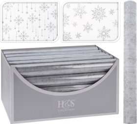 Audinys dekoravimui su snaigėmis, 2-jų dizainų, sidabro sp., 36 x 200 cm