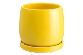 Kambarinis keraminis vazonas 4Living Heidi, su lėkštute, geltonos sp., 14,5 x 14,5 x 15 cm.