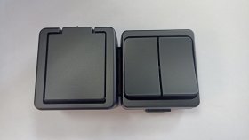 Blokas TIMEX, 2 klavišų jungiklis + 1 vietos kištukinis lizdas su įž., paviršinis, IP44, juodos sp., GNT-17+WNT-2 J CZ, A550340042