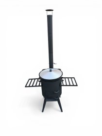 Krosnelė kazanui, su kaminu ir lentynomis, skersmuo 40cm, aukštis su kaminu 170 cm, plienas